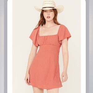 ORIGINALITY-Boot Barn WOMEN'S EMMA FLUTTER SLEEVE TIE-BACK MINI DRESS in Coral
